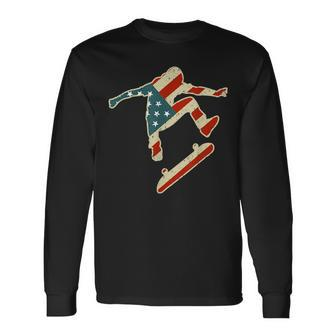 Skateboard Skating Usa American Flag Skater Skateboarding Skateboarding Long Sleeve T-Shirt T-Shirt | Mazezy