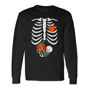 Skeleton Baby Pregnant Xray Rib Cage Halloween Costume Long Sleeve T-Shirt - Monsterry