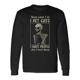 Skeleton Cat Kitten Lover Grumpy Skull Kitty Pet Owner Long Sleeve T-Shirt - Seseable