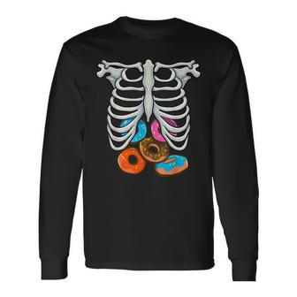 Skeleton Donuts Rib Cage Halloween Costume Cosplay Long Sleeve T-Shirt - Thegiftio UK