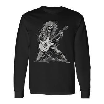 Skeleton Guitar Guy Rock And Roll Band Rock On Long Sleeve T-Shirt - Thegiftio UK