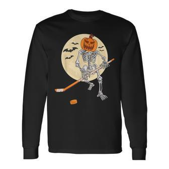 Skeleton Ice Hockey Halloween Cool Pumpkin Boys Long Sleeve T-Shirt - Thegiftio UK