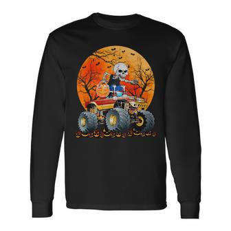 Skeleton Monster Truck Moon Candy Toddler Boys Halloween Long Sleeve T-Shirt | Mazezy