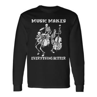 Skeleton Music Band Skull Bones Horror Goth Punk Skull Lover Horror Long Sleeve T-Shirt | Mazezy