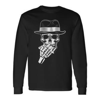 Skeleton Playing Harmonica Blues Musician Mouth Organ Player Long Sleeve T-Shirt | Mazezy