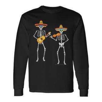 Skeleton Sombreros Guitar Fiesta Cinco De Mayo Mexican Party Long Sleeve T-Shirt - Seseable