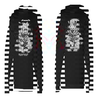 Sketchy White Grizzly Patriotic Bear 4Th Of July Stars Patriotic Long Sleeve T-Shirt | Mazezy