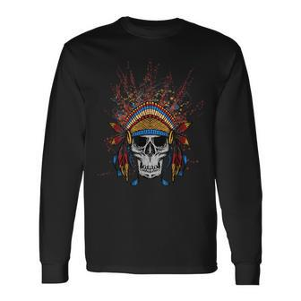 Skull And Headdress Native American Indian Long Sleeve T-Shirt T-Shirt | Mazezy