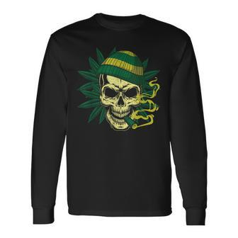 Skull Smoking Weed 420 Cannabis Marijuana Stoner Long Sleeve T-Shirt | Mazezy