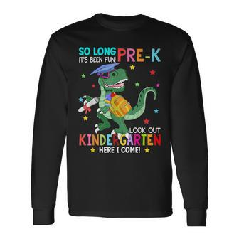 So Long Pre-K Kindergarten Here I Come Dinosaur Graduation Long Sleeve T-Shirt T-Shirt | Mazezy