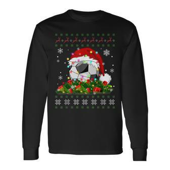 Soccer Ugly Sweater Christmas Pajama Lights Sport Lover Long Sleeve T-Shirt | Mazezy