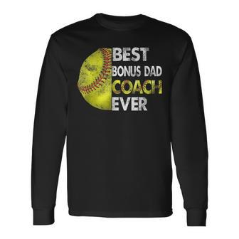 Softball Best Bonus Dad Coach Ever Retro Fathers Day Long Sleeve T-Shirt - Seseable