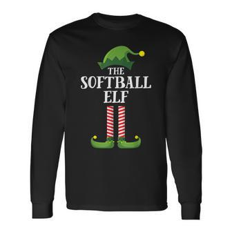 Softball Elf Matching Family Group Christmas Party Long Sleeve T-Shirt - Seseable