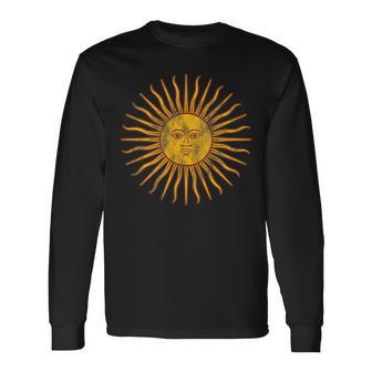 Sol De Mayo Argentina Flag Argentinian Sun Vintage Throwback Long Sleeve T-Shirt - Seseable