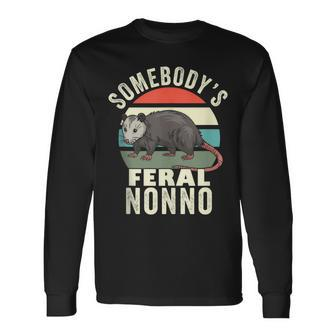 Somebodys Feral Nonno Italian Grandfather Retro Feral Cat Long Sleeve T-Shirt T-Shirt | Mazezy