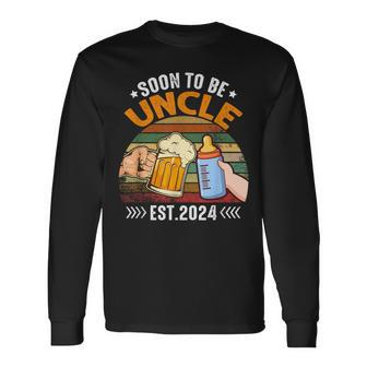 Soon To Be Uncle Again 2024 Pregnancy Announcement Dad Long Sleeve T-Shirt - Seseable
