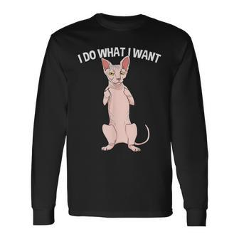 Sphynx Cat Showing Middle Finger I Do What I Want Long Sleeve T-Shirt | Mazezy