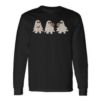 Spooky Halloween Cute Ghosts Eating Conchas Cake Of Mexican Long Sleeve T-Shirt - Thegiftio UK