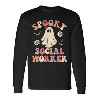 Spooky Social Worker Halloween School Social Work Ghost Long Sleeve T-Shirt - Thegiftio UK