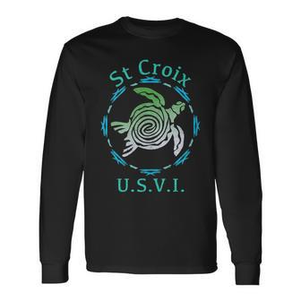 St Croix Usvi Vintage Tribal Turtle Long Sleeve T-Shirt | Mazezy