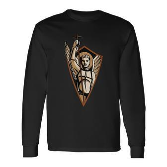 St Saint Michael The Archangel Catholic Angel Warrior Long Sleeve T-Shirt T-Shirt | Mazezy