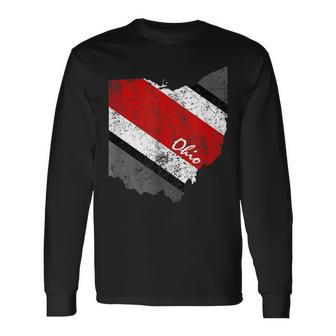 State Of Ohio Pride Striped Silhouette Vintage Graphic Long Sleeve T-Shirt T-Shirt | Mazezy