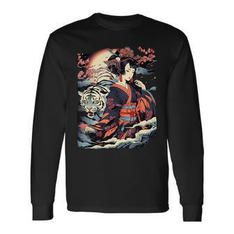 Make A Statement With This Bold Geisha And Tiger Tattoo Long Sleeve T-Shirt T-Shirt | Mazezy
