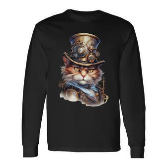 Steampunk The Commander Cat Victorian Long Sleeve T-Shirt T-Shirt | Mazezy UK
