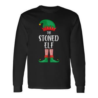 Stoned Elf Christmas Party Matching Family Group Pajama Long Sleeve T-Shirt - Monsterry DE