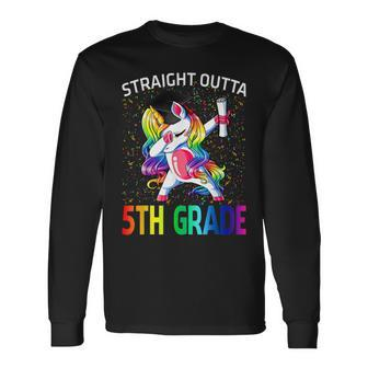 Straight Outta 5Th Grade Graduation Unicorn Long Sleeve T-Shirt T-Shirt | Mazezy