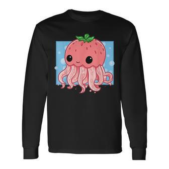 Strawberry Jellyfish Cute Kawaii Uwu Ocean Pink Aesthetic Long Sleeve T-Shirt T-Shirt | Mazezy