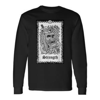 Strength Tarot Card Skull Goth Punk Magic Occult Tarot Long Sleeve T-Shirt | Mazezy