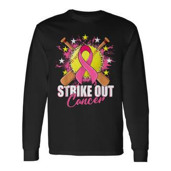Strike Out Breast Cancer Awareness Month Softball Fight Pink Long Sleeve T-Shirt | Mazezy DE