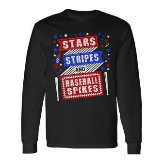 Stripes Stars And Baseball Spikes 4Th Of July Independence Long Sleeve T-Shirt | Mazezy