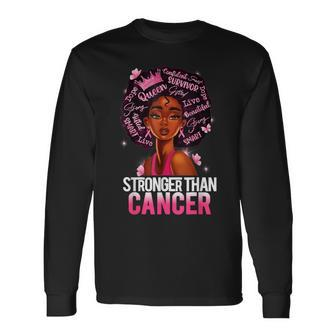 Stronger Than Cancer Black Queen Breast Cancer Pink Ribbon Long Sleeve T-Shirt - Thegiftio UK