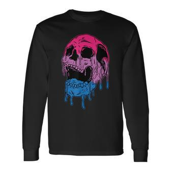 Subtle Bisexual Skull Bi Pride Flag Bisexuality Long Sleeve T-Shirt T-Shirt | Mazezy