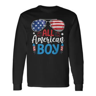 Sunglasses Stars Stripes All American Boy Freedom Usa Long Sleeve T-Shirt T-Shirt | Mazezy
