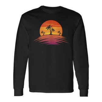 Sunset Beach Silhouette Tropical Palm Tree Sunny Lover Long Sleeve T-Shirt T-Shirt | Mazezy