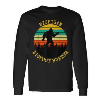 Sunset Bigfoot Big Foot In Forest Michigan Bigfoot Hunter Long Sleeve T-Shirt T-Shirt | Mazezy