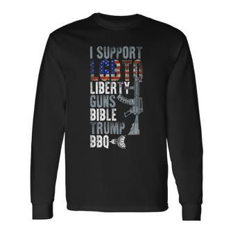 I Support Lgbtq Liberty Guns Bible Trump Bbq Donald Trump Long Sleeve T-Shirt T-Shirt | Mazezy