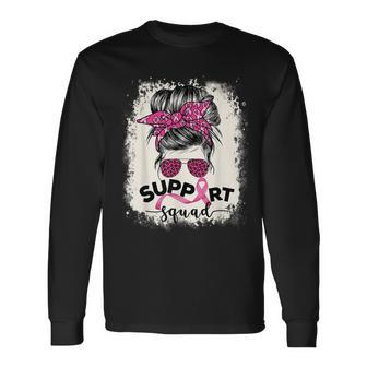 Support Squad Messy Bun Breast Cancer Awareness Pink Warrior Long Sleeve T-Shirt T-Shirt | Mazezy