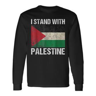 Support I Stand With Palestine Free Palestine Flag Arabic Long Sleeve T-Shirt | Mazezy