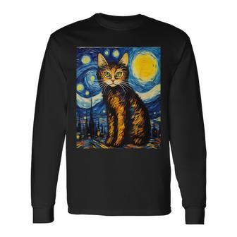 Surrealism Starry Night Donskoy Cat Long Sleeve T-Shirt | Mazezy