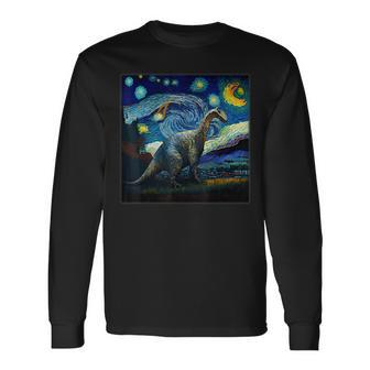 Surrealism Starry Night Edmontosaurus Long Sleeve T-Shirt - Seseable