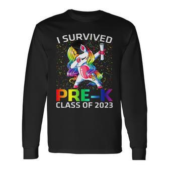 I Survived Prek Class Of 2023 Graduate Unicorn Long Sleeve T-Shirt T-Shirt | Mazezy