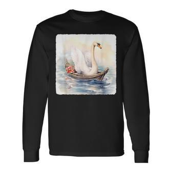 Swan Riding A Paddle Boat Concept Of Swan Using Paddle Boat Long Sleeve T-Shirt | Mazezy
