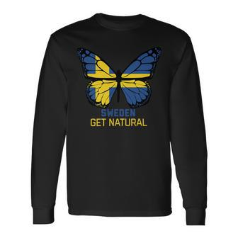 Sweden Buttlerfly Flag Long Sleeve T-Shirt - Monsterry