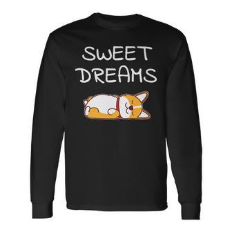 Sweet Dreams Sleeping Corgi Dog Quote Pajamas For Bedtime Long Sleeve T-Shirt T-Shirt | Mazezy