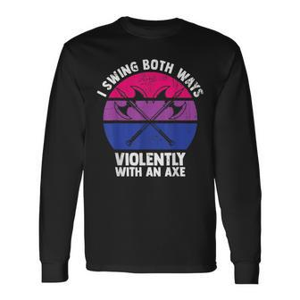 I Swing Both Ways With An Axe Bisexual Lgbt Pride Retro Long Sleeve T-Shirt | Mazezy