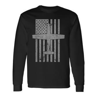 T-6 Texan Ii Trainer Airplane Vintage Flag Long Sleeve T-Shirt | Mazezy